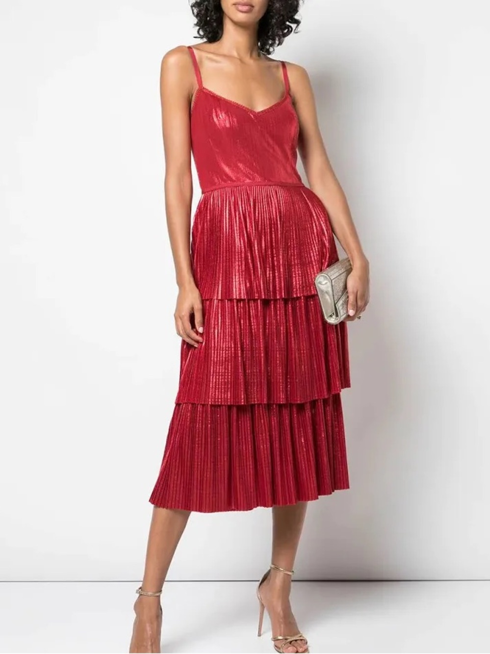 Marchesa Notte Tiered Lamé Dress